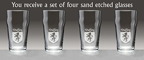 Duffey Irish Coat of Arms Pub Glasses - Set of 4 (Sand Etched) - Image 3