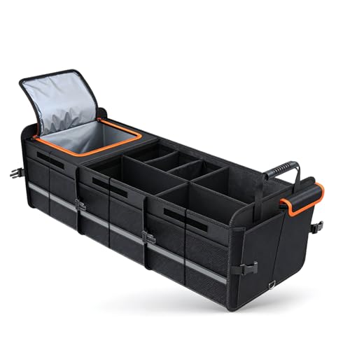 Organizador Multiuso Carro Viagen Grande Impermeável Caixa Organizadora Porta Mala Dobrável com 3 Compartimento Bolsa Térmica Caixa Armazenamento Carro SUV MPV Caminhão Van Caminhonete