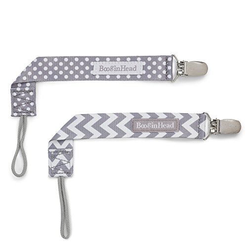 BooginHead Baby Newborn PaciGrip Pacifier Clip, Chevron and Polka Dots Gray/White (Pack of 2) - Thumbnail 4