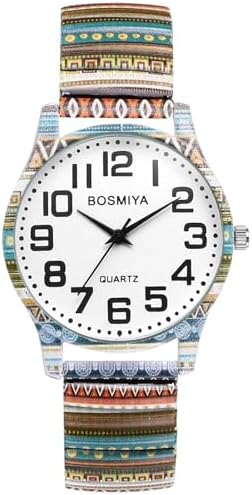 Amazon.com: Ladies Large Number Face Stretch Band Watch Gold  display picture 1