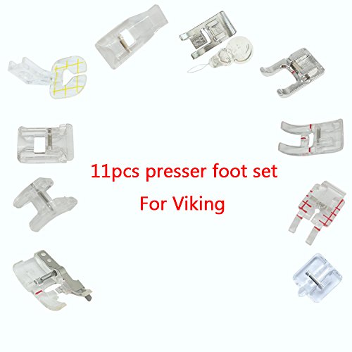 HONEYSEW 11 pcs Presser Feet Embellishment Piecing 7 Groove Cording Foot for Husqvarna Viking Sewing Machines