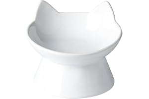ABRUTY Cat Food Bowl, 5 OZ Ceramic Elevated Kitten Water Bowl, 15° Tilted Raised Pet Feeder, Anti Vomiting and Whisker Friendly Dishes for Fat Faced, Cat, Kitten, Small Dog