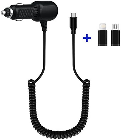 Type C Car Charger,5V/4.8A Vehicle Ultra Rapid Car Charger,Black - Coiled Cord (6.56FT),USB C Cable For Samsung Note 8, Galaxy S8 / S8 Plus, LG G6 / G5, Google Pixel and More