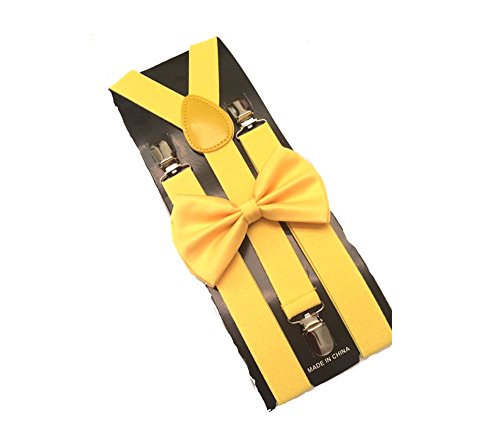 Yellow Mens Bowtie Set Youth Bow Tie and Suspenders for Men Clip Suspenders