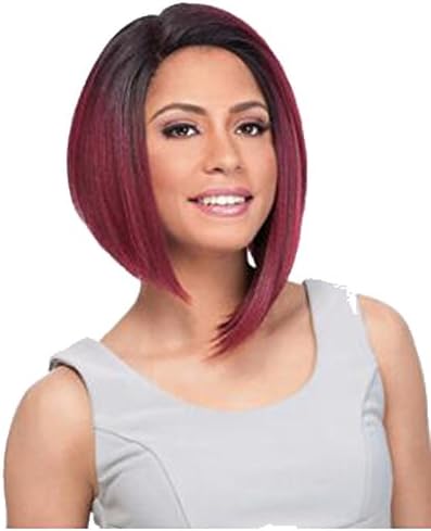 AmorWig Bob Straight Wig--Fashion Ombre Middle Length Layered Straight Ombre Burgundy with Black Root Hair Wigs for Women