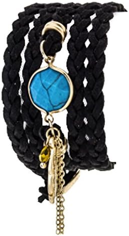 WOMENS FASHION BRACELET-Semi Precious Charm Suede Wrapped Bracelet