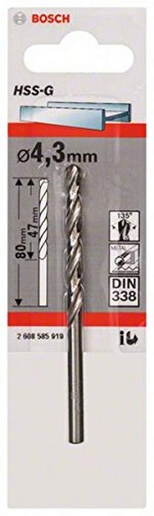 Bosch Professional 1x Metal drill bits HSS-G DIN 338 (for metal, Ø 4.3 x 47 x 80 mm, Accessory Drill Driver) — image 1