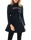 Allegra K Women Band Collar Buckle fastening Worsted Caped Flare Coat