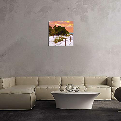 Burning Clouds Beach Wall Art Evening Glow Sea Shore Painting Volcano Like Flaming Cloud Canvas Prints Artwork Crimson Clouds at Sunset Water Picture 12 x 12 Inch