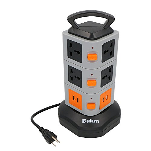 Surge Protector Power Strip, Bukm 10-Outlet 4-Port Universal USB Charging Station Overload Protection (110-250V Worldwide Voltage) for iPhone, iPad, Android Devices, Samsung, Laptop, Computer