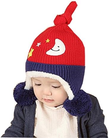 Baby Hat,Eenkula Cute Baby Toddler Kids Stars Moon Print Fur Ball Knitted Winter Warm Hat Cap