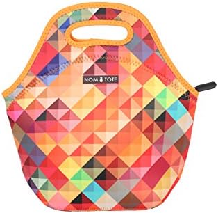 Neoprene Lunch Bag by NOMTOTE | Designer Lunch Box for Men, Women, Teens, or Children | Reusable, Water Resistant, Insulated (4mm), Fashionable, and with Zipper | Rainbow Prism Pattern