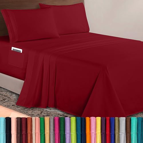 Elegant Comfort Luxurious 1500 Premium Hotel Quality Microfiber 4-Piece Sheet Set, 18-24 Inches Deep - Extra Deep Pocket Sheets - Ultra Soft 4PC Deep Pocket Sheets, King, Burgundy