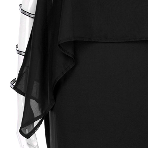 BSGSH Women's Chiffon Dress Strappy Batwing Sleeve Cut Out Split Back Bodycon Party Pencil Dresses Plus Size (XL, Black)