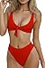 ESONLAR Womens Tie Knot Front High Waist Thong Bandage 2PCS Bikini Sets Beachwear