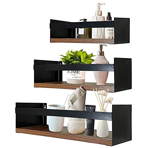 Giftgarden Black Floating Shelves for Wall Set of 3, Industrial Thick
