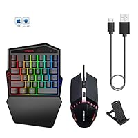 FOONEE One Handed Keyboard, 35 Keys Wireless Bluetooth Gaming Keyboard with Gaming Mouse Wired, Phone Stand, Portable Mini Gaming Keypad with RGB LED Backlit for LOL/PUBG/Wow/Dota/OW/Fps Game