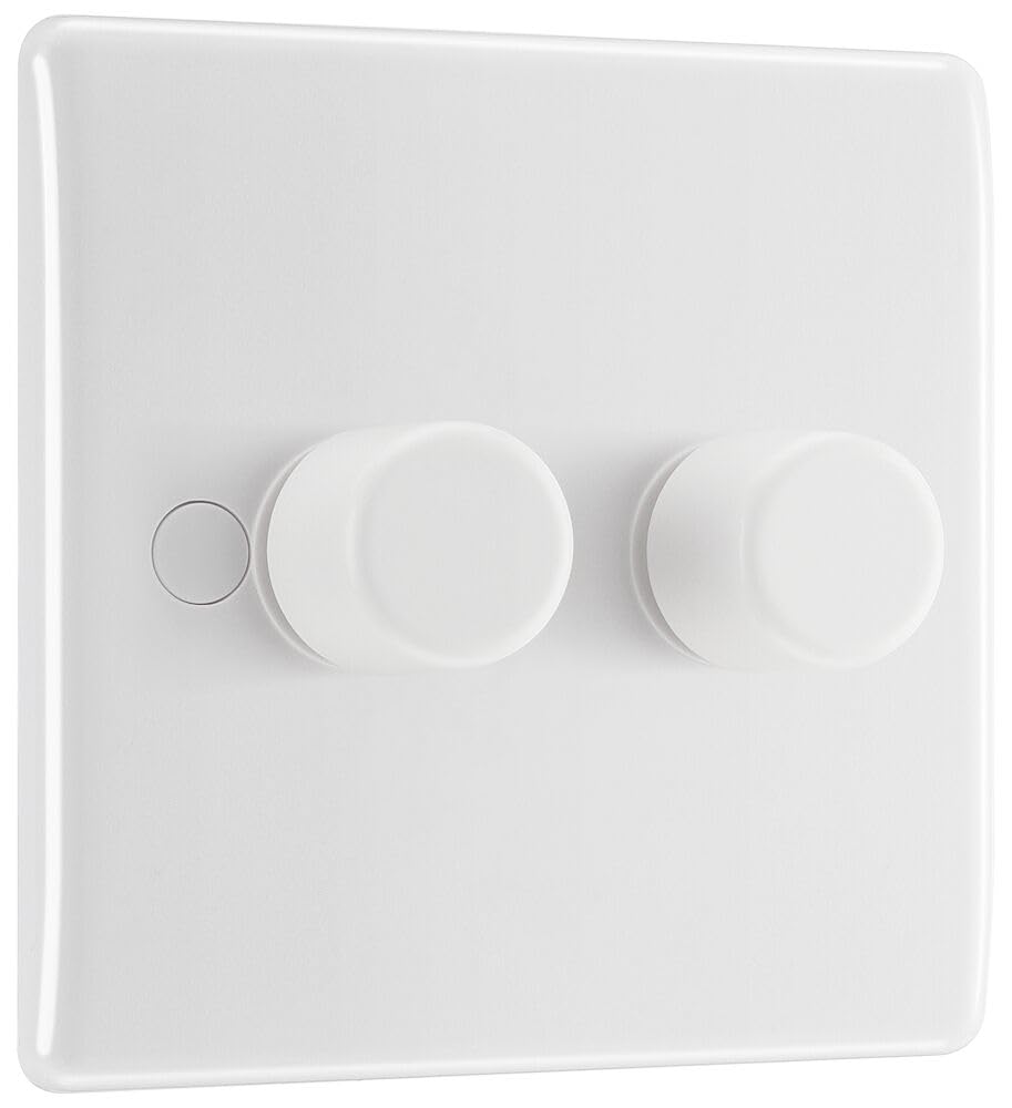 BG Electrical Intelligent Double Wall Dimmer Switch, 2 Way, Round Edge, Nexus 800 Series, White Moulded, 200W, 882
