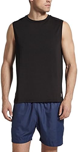MOFEVER Men Fitness Workout Gym Running Sleeveless Tank Tops Black With Crew Neck Yoga Athletic Exercise Sports Training