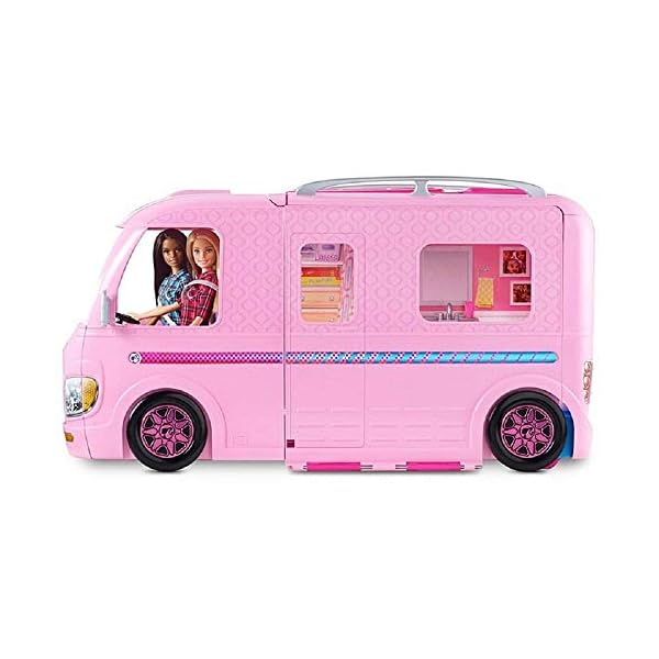 Barbie-FBR34-ESTATE-Dream-Camper-Pink-Pop-Out-Caravan-for-Dolls-Accessories-Included-Playset-Vehicle-Amazon-Exclusive Barbie Dream Camper Playset - Transforming Van with Fold-Out Campsite & Pool - 35+ Accessories - 5 Living Spaces - 2…