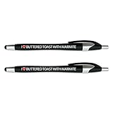 I Love Buttered Toast with Marmite Stylus with Retractable Black Ink Ball Point Pen 2-in-1 Combo Works On Any Touch Screen Device Including iPad, iPhone, Tablets and More - 2 Pack - Black