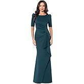 Xscape Women's 3/4 Sleeve Long Scuba Dress with Side Ruching