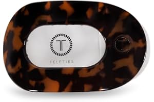 TELETIES - Large Flat Round Clip - Strong Grip, Bendable Teeth, Comfortable Curved Design - For Lying Down, Yoga, Driving & More - Ideal for Thick Hair - For All Hair Textures - Tortoise