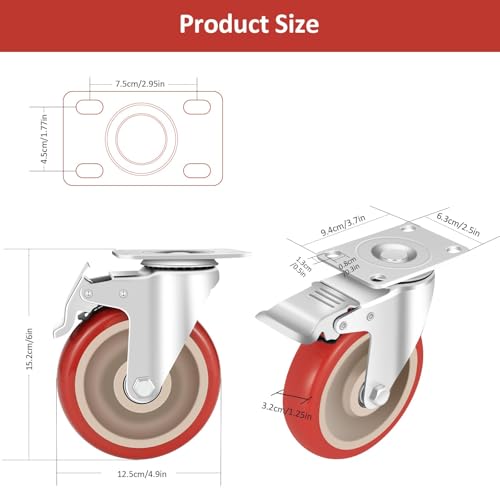 5-Inch Heavy-Duty Caster Wheels Set of 4-2400Lbs Total Capacity, Industrial Strength Polyurethane Wheels with Secure Double Locks, Smooth, Noise-Free Rolling for Carts, Workbenches & Furniture
