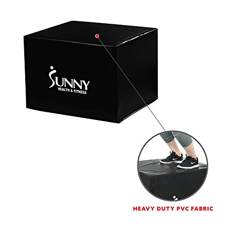 Sunny Health & Fitness Plyo Box Jump Platform with Adjustable Heights 20"/24"/28" and Shock Absorbing Foam Cover, 3-in-1 Plyometric Jump Box - No. 072 , Black