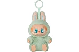 PARTZO Plush Toy Labubu Keychain, Cute Green Labubu Doll Plush Keychain, Collection Toy Monster Series Keychains, Labubu Accessories Hanging Pendant Decoration for Backpack, Car, Bag, Bedside (Include Box)