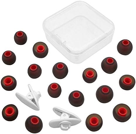 TEKBER 9 Pairs Silicone Replacement Ear Buds Tips for Audio-Technica Skullcandy Monster Sony Ultimate Ears Sharp Sennheiser Plantronics TDK Phillips (Red&amp;Transparent Black)