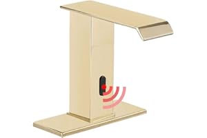 YBlucklly Automatic Sensor Touchless Gold Bathroom Sink Faucet DC Powered Sensor Hands Free Bathroom Tap Vanity Faucets with Hole Cover Plate with Control Box and Temperature Mixer