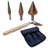 CoZroom 5 Pcs Step Drill Tools - 3Pcs Titanium Step Drill Bit Set, Center Punch and High-Speed Steel Drill- High Precision, Durability with Storage Pouch, Gold