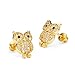 14k Gold Plated Brass Owl Cubic Zirconia Screwback Baby Girls Earrings with Sterling Silver Post