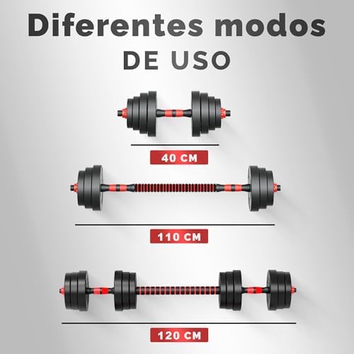 Juego de Mancuernas Ajustables 2 en 1-10kg 20kg 35kg - Kit de Pesas con Barra Recta Ajustable y Antideslizante - Pesas y Mancuernas Discos Recubiertos y Agarre Antideslizante - 20 kg