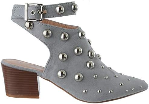 Miss Image UK Womens Ladies New Low Block Heel Studded Pointed Toe Ankle Strap Buckle Party Evening Sandals Shoes Boots Size