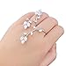 dnswez Leaf Shape CZ Cubic Zirconia Cluster 2 Finger Ring Adjustable Size for Women Girl