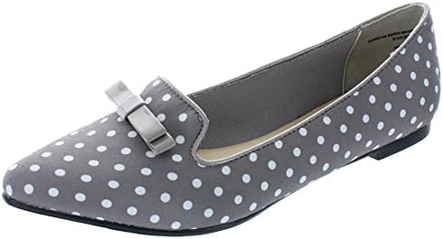 Restricted Women's Slip On Pointed Toe Polka Dot Bow Loafer Flat (8.5 B(M) US, Grey)