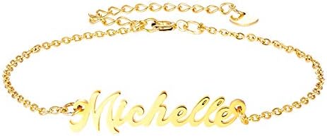 LAOFU Personalized Name Bracelet 18k Gold Plated Link Bracelet, Custom Made Jewelry in Any Name, Gift for Women