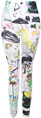 ECOSCO Woman Elastic Waist Tatoo Chic Cartoon Graffiti Skinny Leggings Ankle Length Footless One Size (S/M)
