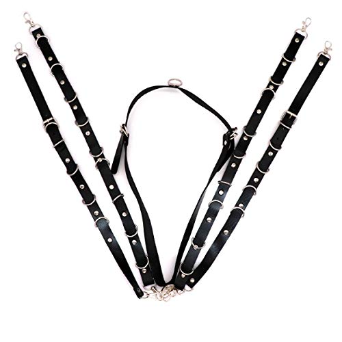 Adjustable Elastice 2 Rows Leather Leg Harness Garter Belt Punk Gothic Thigh Ring Garter (Black 5 with Waist Belt)