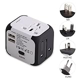 Cargador de Viaje Universal Enchufe Adaptador Internacional con Dos Puertos USB para US EU UK AU acerca de 150 Países y Seguridad de Fusibles para Tableta PC,Smartphones Cámaras Digitales, Reproductores de MP3 para Navidad - Milool (Blanco)