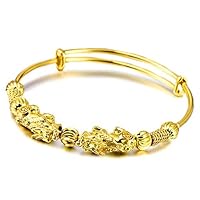 Weoto Double Pixiu Golden Wealth Bangle, Retro Ethnic Style Gold Bangle Adjustable Women Bangle
