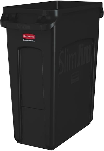 Rubbermaid Slim Jim Rubbish Bin 60L Black Commercial Waste Bin