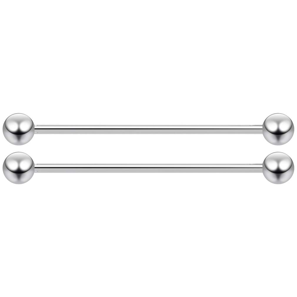 2pc 1.6mm Industrial Barbell Earrings Cartilage Ear Long Bar Steel 37mm Surgical Steel Gauge 5mm Ball For Men Women Piercing Jewellery