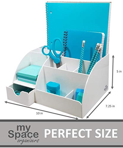 Office Desk Organizer, Acrylic, with Drawer, 9 Compartments, All in One Office Supplies and Cool Desk Accessories Organizer, Pen Holder, Enhance Your Office Decor with This Desktop (White)