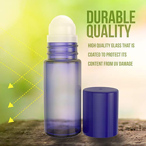 Essential Oil Roller Bottles [Plastic Roller Ball] FREE Plastic Pippette and Funnel - Refillable Glass Color Roll On for Fragrance Essential Oil - 30ml 1 oz (4 PACK, BLUE) - Thumbnail 3