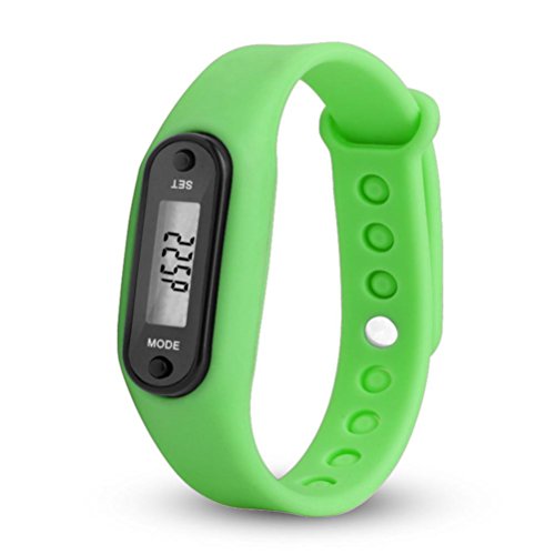 Waterproof Pedometer, Durable Digital LCD Simply Operation Run Step Walking Distance Calorie Counter Watch Bracelet Fitness Tracker Band for Women Men and All Family Numbers (Green)