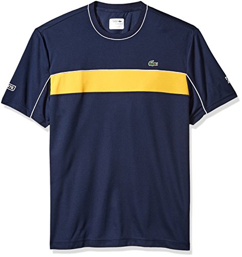 Lacoste Men's Short Sleeve Jersey Tech With Novak Graphic T-Shirt, TH3333, Navy Blue/Buttercup/White, L