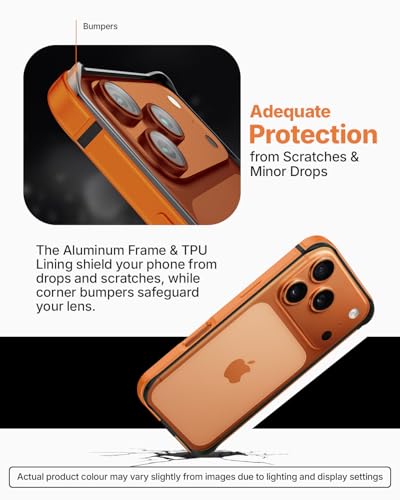 RAEGR Case | Anodized Aluminum Bumper | Compatible with iPhone 17 Pro Max (2025) | Supports Magnetic Wireless Charging | Edge Armor Protective Minimal Case - Orange/Cosmic Orange RG10622